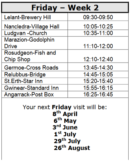 Mobile Library Monthly Rota - Friday Week 2 Angarrack Mobile Library Monthly Rota - Friday Week 2 Angarrack